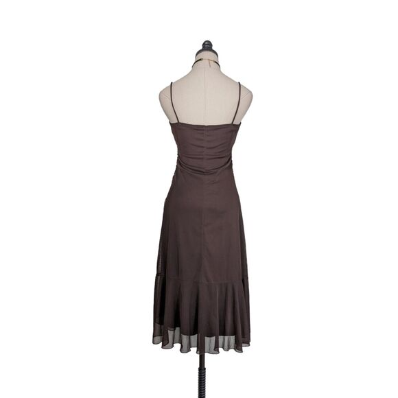 Vintage Ruby Rox Midi Dress M Brown Babydoll Fairy 90s Y2K Ruffle Mesh Empire - Picture 4 of 10